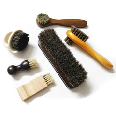 6 Pcs Set Horse Hair Pig Bristle Shoe Brush , Oil Polish Tool, Scrub Suede Fur, Clear Leather Shoes Ash