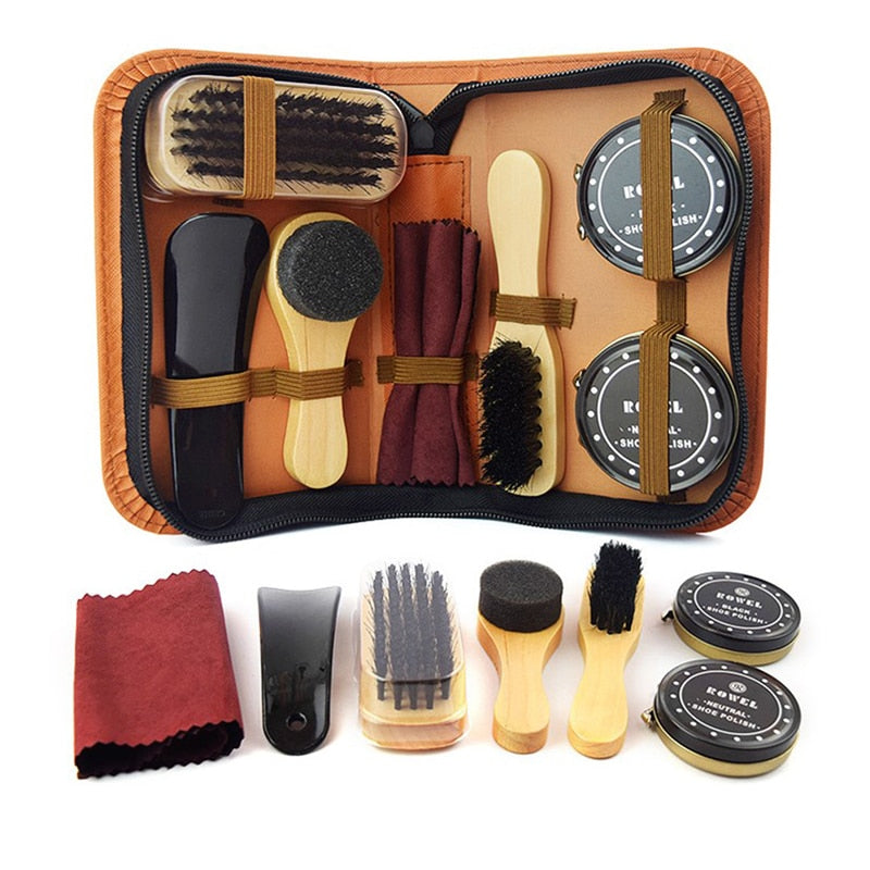 8 Pcs/Set Pro Shoes Care Kit Portable For Boots Sneakers Cleaning Set  Brush Shine Polishing Tool For Leather Shoes