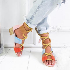 LASPERAL Summer  Espadrilles Women Sandals Heel Pointed Fish Mouth Sandals Woman Hemp Female Bandage Platform Shoes