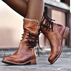 New Autumn Women Shoes Retro Female Block Motorcycle Booties Plus Size Office Party Shoes Leather Shoes Low Heel Mid Calf Boots