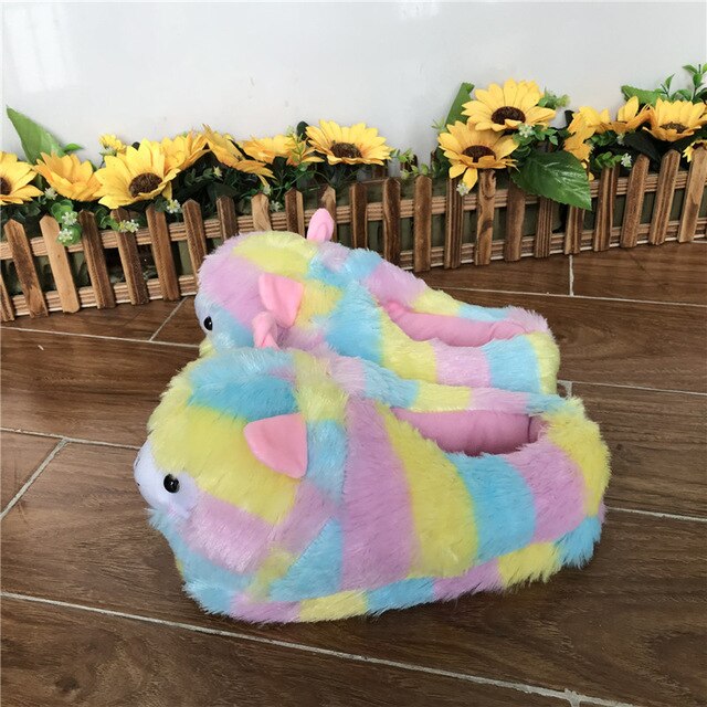LIN KING Cute Colorful Alpaca Fur Slippers Women's Home Indoor Slippers Warm Winter Cotton Shoes Non Slip House Bedroom Shoes