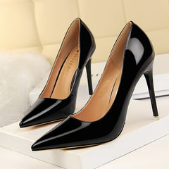Woman High Heel Pumps Office Black shoes Pointed Toe Patent Leather Women Wedding Shoes Bride 10.5CM Women Stilettos heels