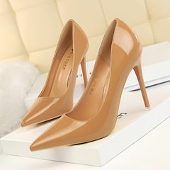 Woman High Heel Pumps Office Black shoes Pointed Toe Patent Leather Women Wedding Shoes Bride 10.5CM Women Stilettos heels