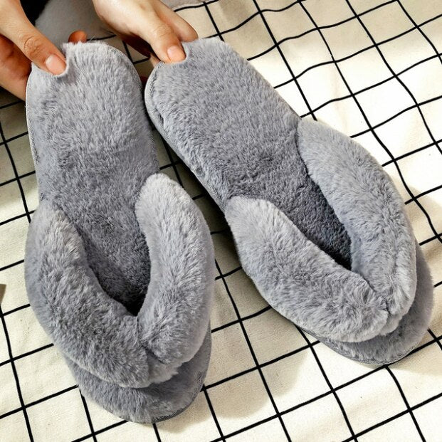 Designer Flip Flops Women Flat Slippers Women Indoor Home Slippers Ladies House Shoes Thick Fluff Warm Slipper Soft Cotton Shoes