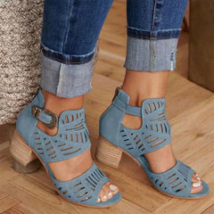 Women Sandals Square Heels Hollow Out Plus Size Gladiator Fashion Shoes Woman Buckle Strap Sandals Ladies Shoes Mujer Summer