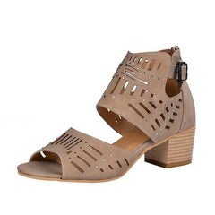 Women Sandals Square Heels Hollow Out Plus Size Gladiator Fashion Shoes Woman Buckle Strap Sandals Ladies Shoes Mujer Summer