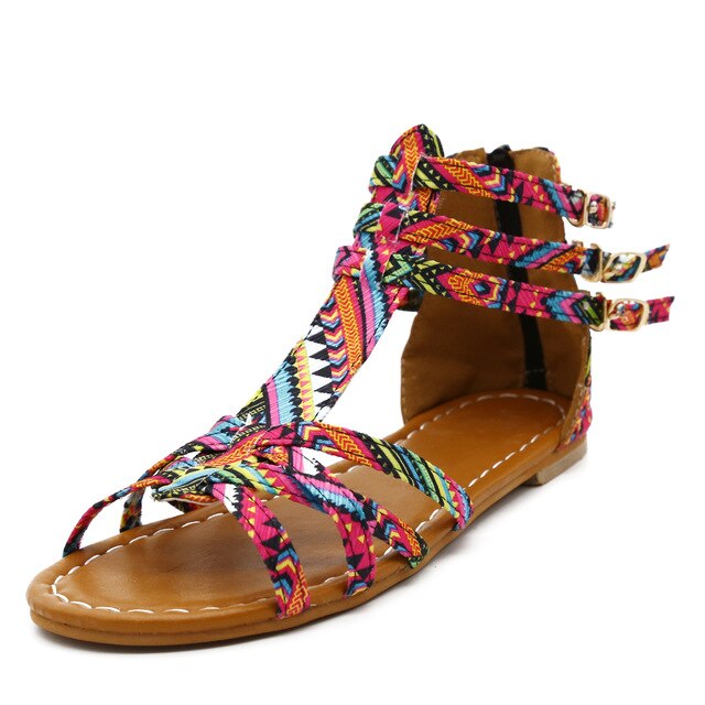 Weaving Bohemian Sandals Women Flat Shoes Summer Gladiator Roman Sandal Flip Flops Sandalias Mujer Colorful Female Beach Shoes