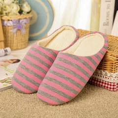 Striped Soft Bottom Home Slippers Cotton Warm Shoes Women Indoor Floor Slippers Non-slips Shoes For Bedroom House Woman Slippers