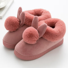 FONGIMIC Women Winter Slippers Warm Cute Cotton Slippers Ladies Autumn Velvet Home Floor Thick Bottom Cartoon House Rabbit Shoes