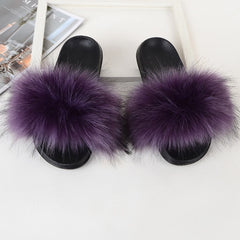 Faux Fur Slippers House Furry Slides Home Summer Women Shoes Fluffy Plush Ladies Sandals Flip Flops Flat Outdoor Mule Big Size