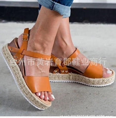 WDHKUN Shoes 2020 Summer Women Fashion Solid Color Sandals Buckle Strap Wedges Platform Retro Peep Toe Sandals