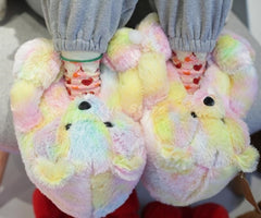Teddy Bear women christmas plush slippers Cartoon Cute Bear House Slipper Furry Faux Fur Slides Woman Furry Flip Flop Shoes
