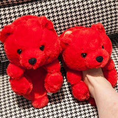 Teddy Bear women christmas plush slippers Cartoon Cute Bear House Slipper Furry Faux Fur Slides Woman Furry Flip Flop Shoes