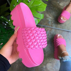 Women Summer New Braided Weave Wedge Heels Slippers Sandals Shoes Woman Peep Toes Casual Slides Slippers Women's Sandals Shoes