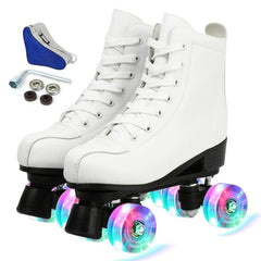 2021 Women Men 9 Choices PU Leather Roller Skates Skating Shoes Sliding Quad Sneakers Outdoor Beginner 2 Row Adult Pink 4 Wheels