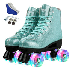 2021 Women Men 9 Choices PU Leather Roller Skates Skating Shoes Sliding Quad Sneakers Outdoor Beginner 2 Row Adult Pink 4 Wheels