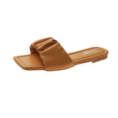 Summer 2021 Women Sandals Slippers Pleated Flip Flop Casual Beach Square Open Toe Shoes Outdoor Slippers Hot Female Soft Slides