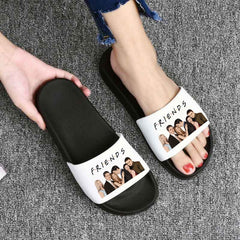 Women Slippers Friends Printing Cartoon Home Slippers Thick Sole Sandals Women Shoes Ladies Flip Flops Indoor Flat Ladie Slides
