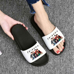 Women Slippers Friends Printing Cartoon Home Slippers Thick Sole Sandals Women Shoes Ladies Flip Flops Indoor Flat Ladie Slides