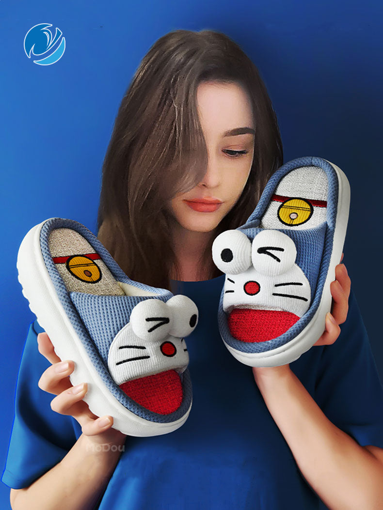 Mo Dou 2021 All Senson Designer Slippers Cute Cartoon Lovely Cat Bedroom Cotton Home Shoes Indoor Thick Sole Couples Men Women
