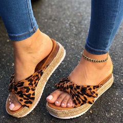 Slippers Women Summer Sandals Mid Heels Sandals Plus Size Wedges Shoes Woman Bowties Slippers Sandalias Mujer Sapato Feminino