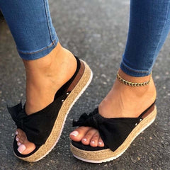 Slippers Women Summer Sandals Mid Heels Sandals Plus Size Wedges Shoes Woman Bowties Slippers Sandalias Mujer Sapato Feminino